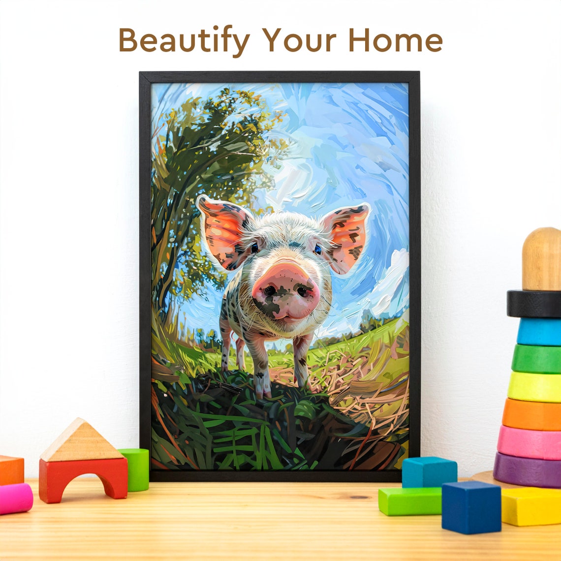 Curious Miniature Pig Nature Poster Piggy Lover Gift Farm Animal Portrait Baby Pig Print Cute Piglet Kids Room Decor Country Farm Life - Image 3