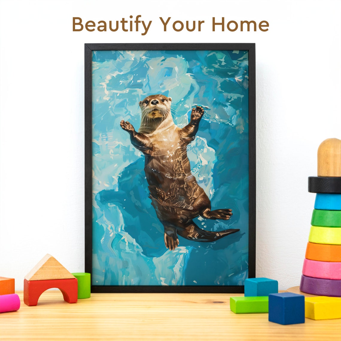 Playful Otter Floating on Its Back in Turquoise Water Poster - Image 3