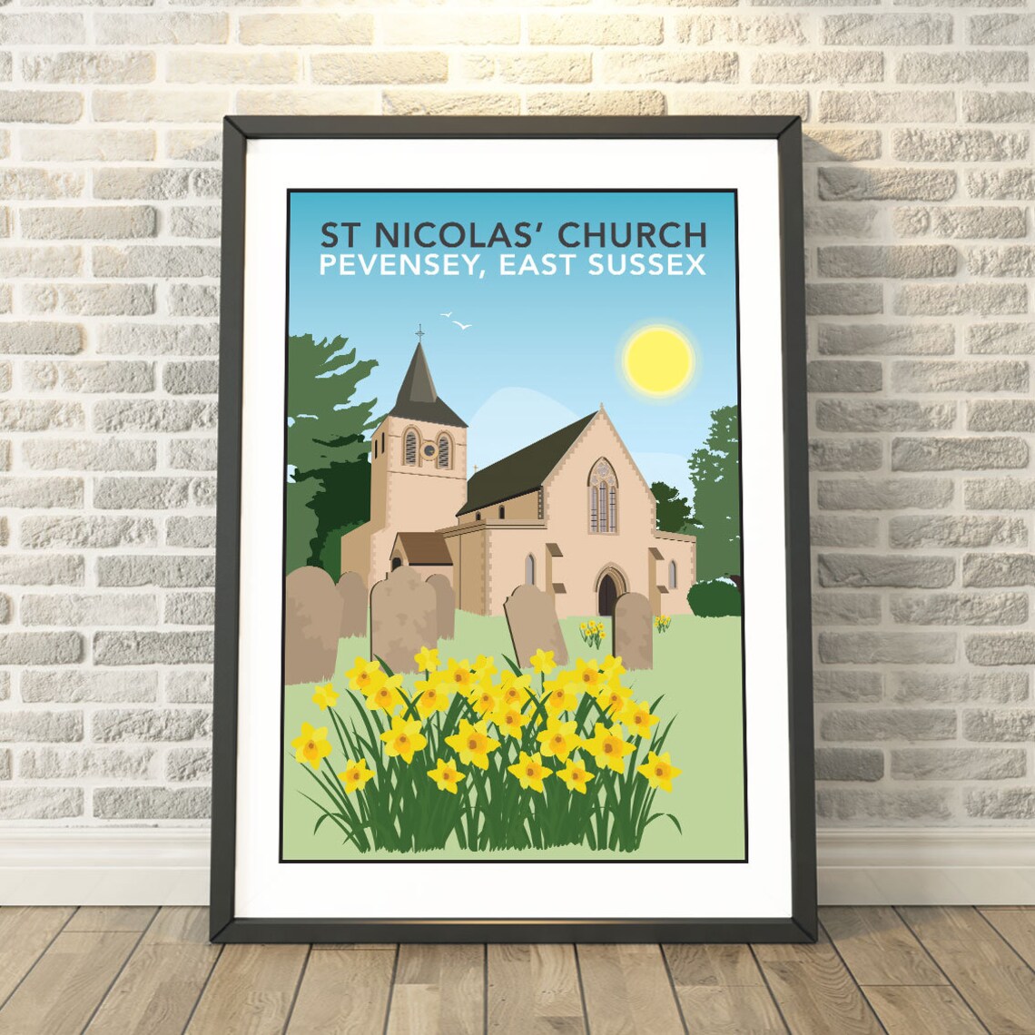 St Nicolas Church Pevensey East Sussex Vintage Travel Poster