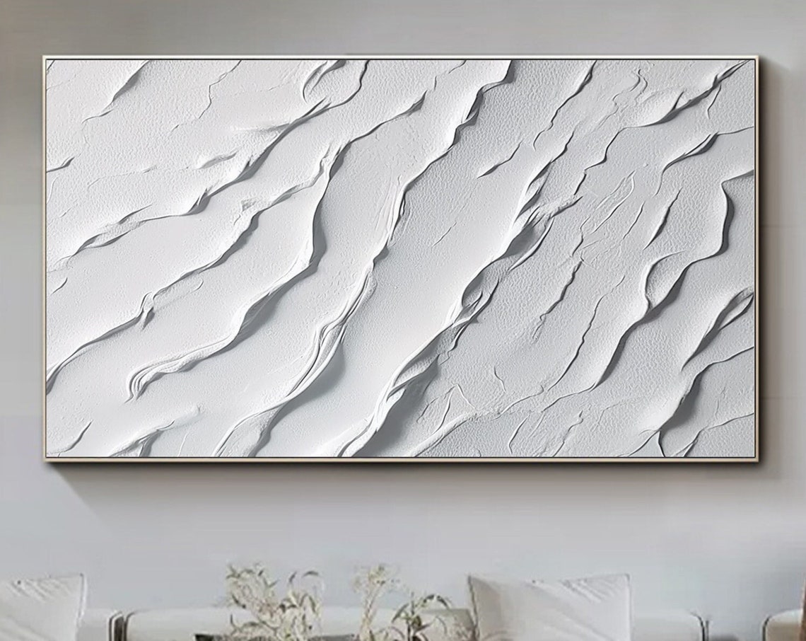 Minimalist White Textured Wave Relief Modern Abstract Poster