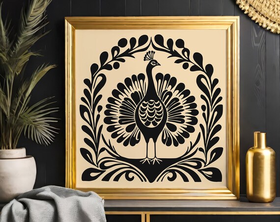 Decorative Bird Square Art Print Art Nouveau Style Luxury Wall Decor Vintage Peacock Art Print Elegant Home Decor Classic Art Print