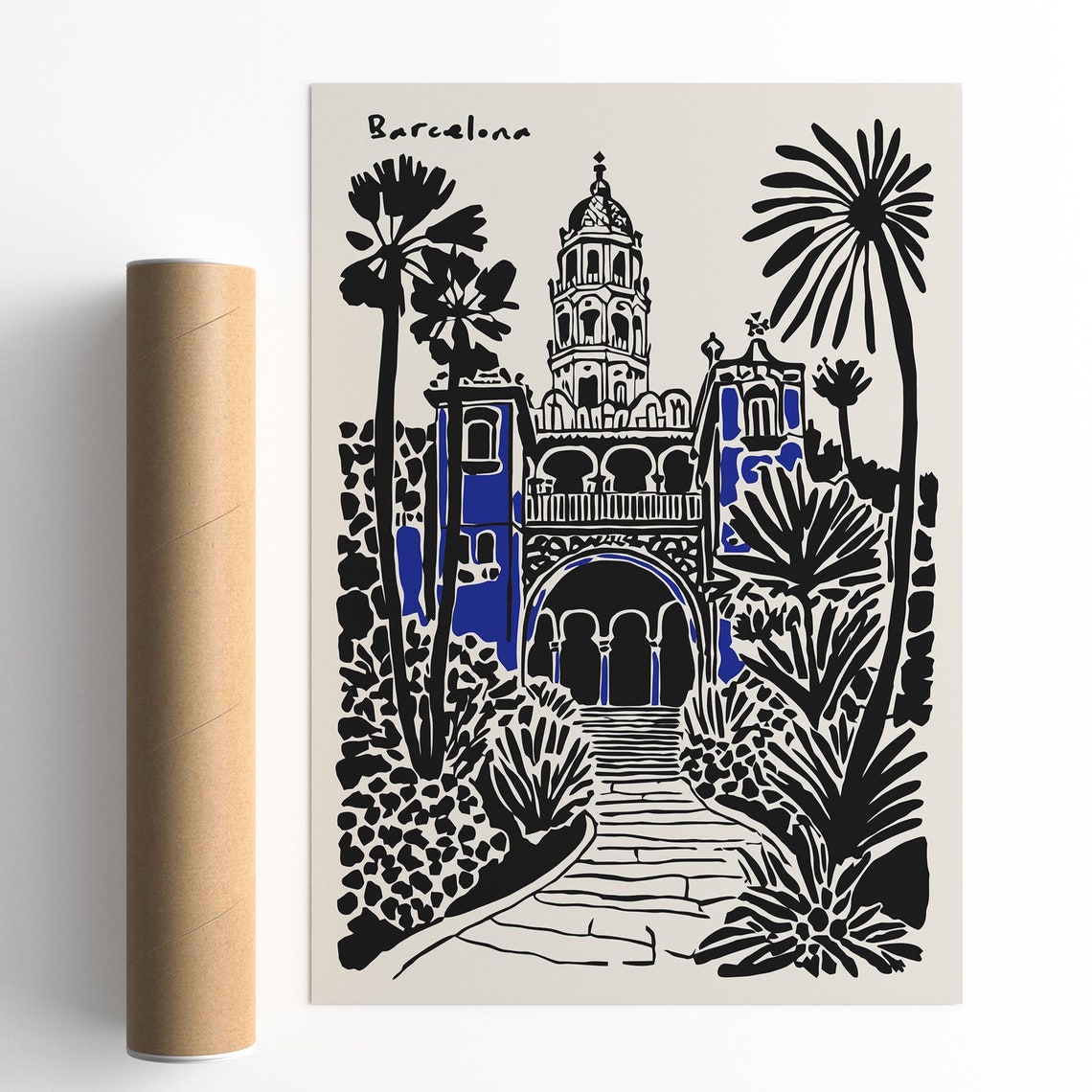 Barcelona Spanish Architecture Black Ink Blue City Landmark Poster - Image 5
