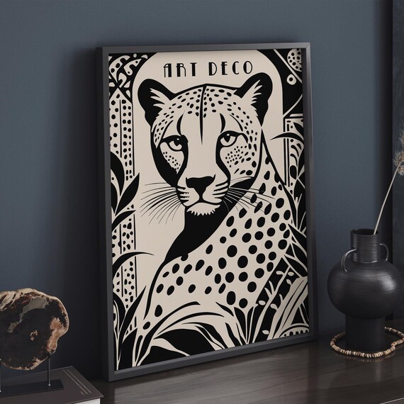 Art Deco Cheetah Poster Art Deco Large Print Vintage Wall Art Black White Retro Design Art Nouveau Print Modern Art Luxury Wall Art