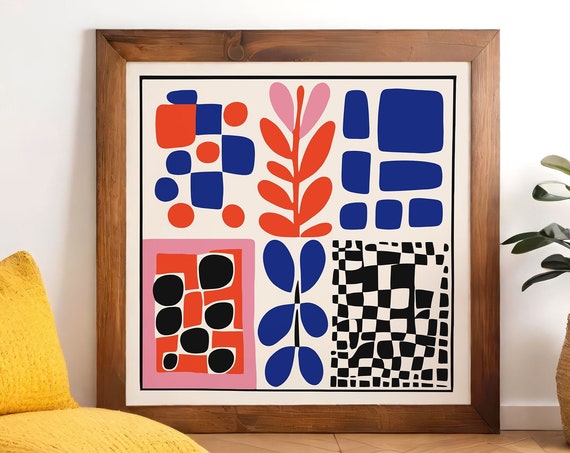 Modern Abstract Geometric Wall Art Colorful Mid Century Shapes Vibrant And Contemporary Piece For Your Home Decor In Square Sizes 11x11