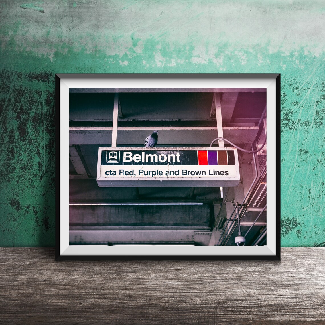 Belmont Chicago CTA Red Purple Brown Line Station Sign Poster