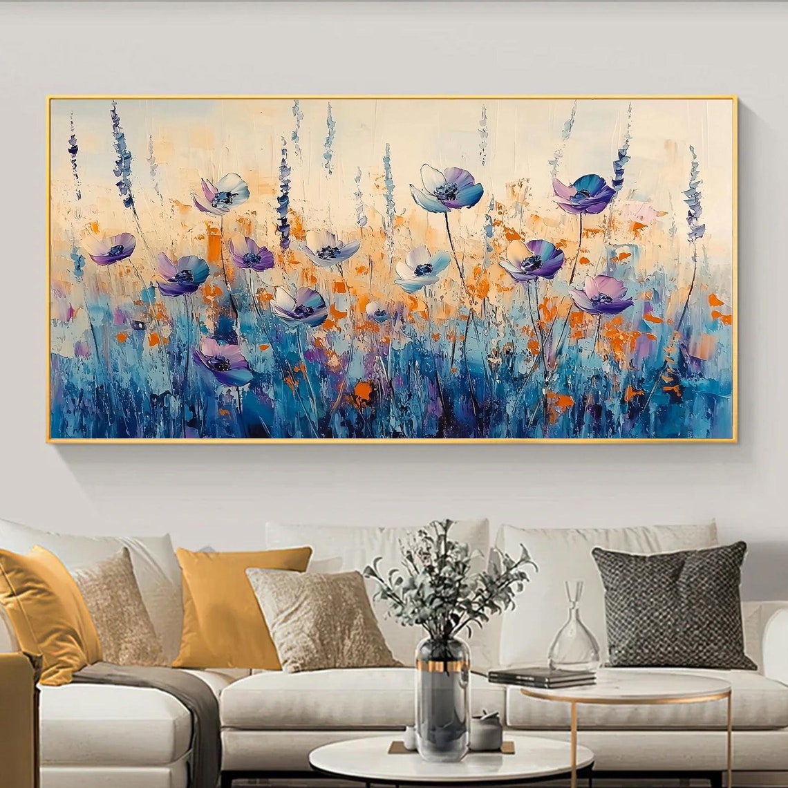 Vibrant Wildflower Meadow With Purple Blue And Orange Blooms Poster