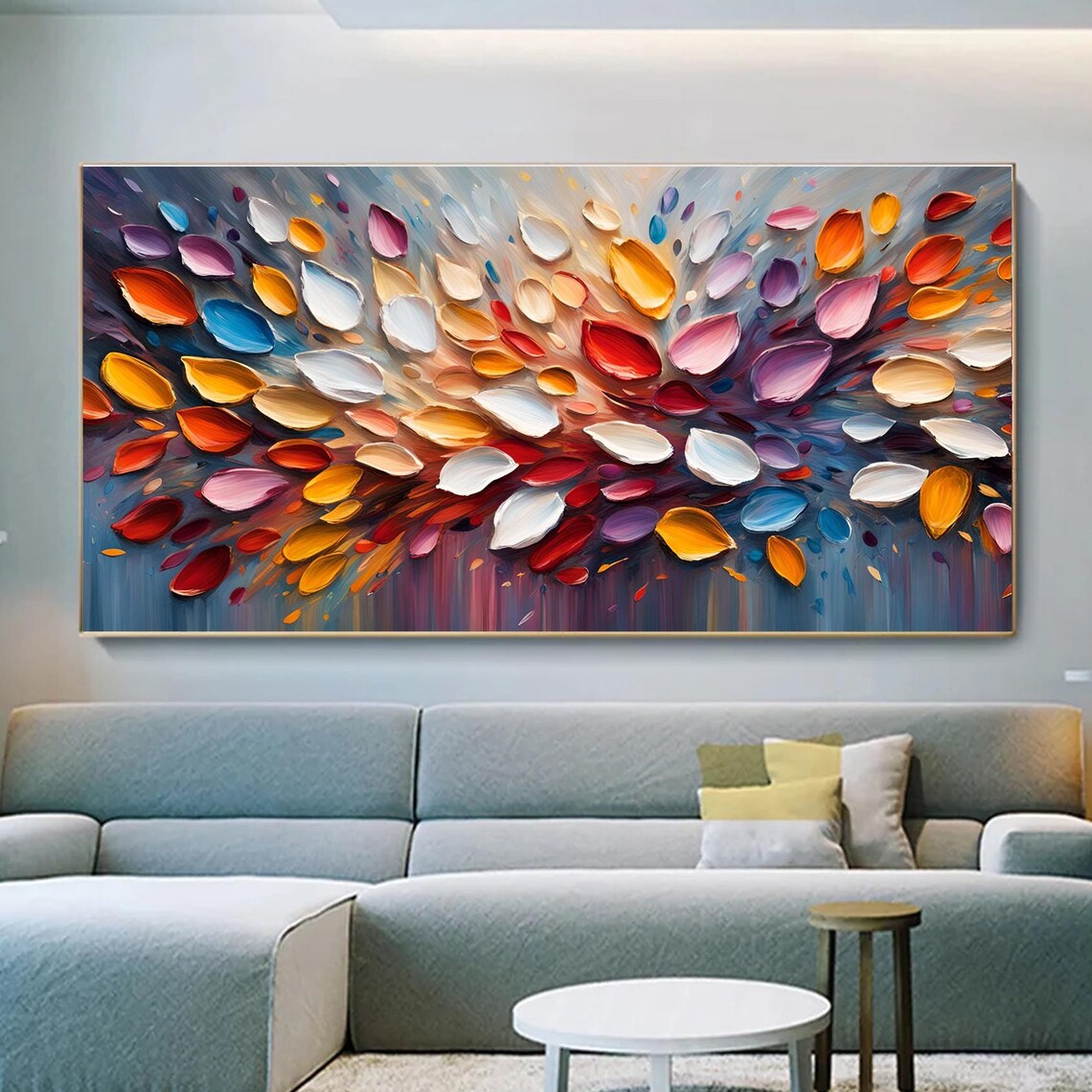 Colorful Floral Oil Painting, Boho Wall Art Print