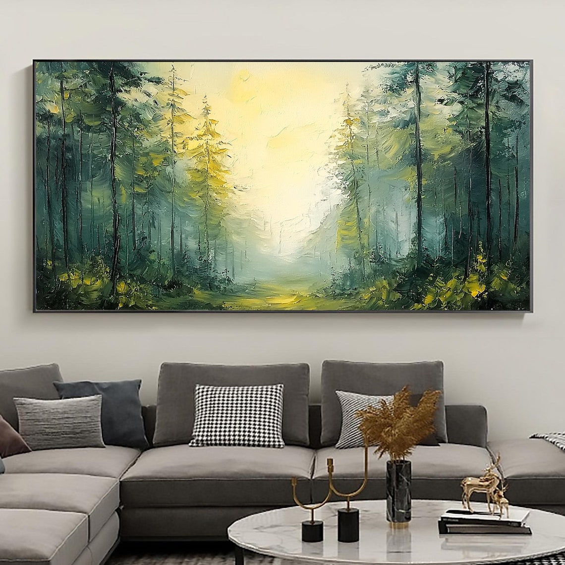 Misty Green Forest Path With Sunbeam Through The Trees Poster - Image 5