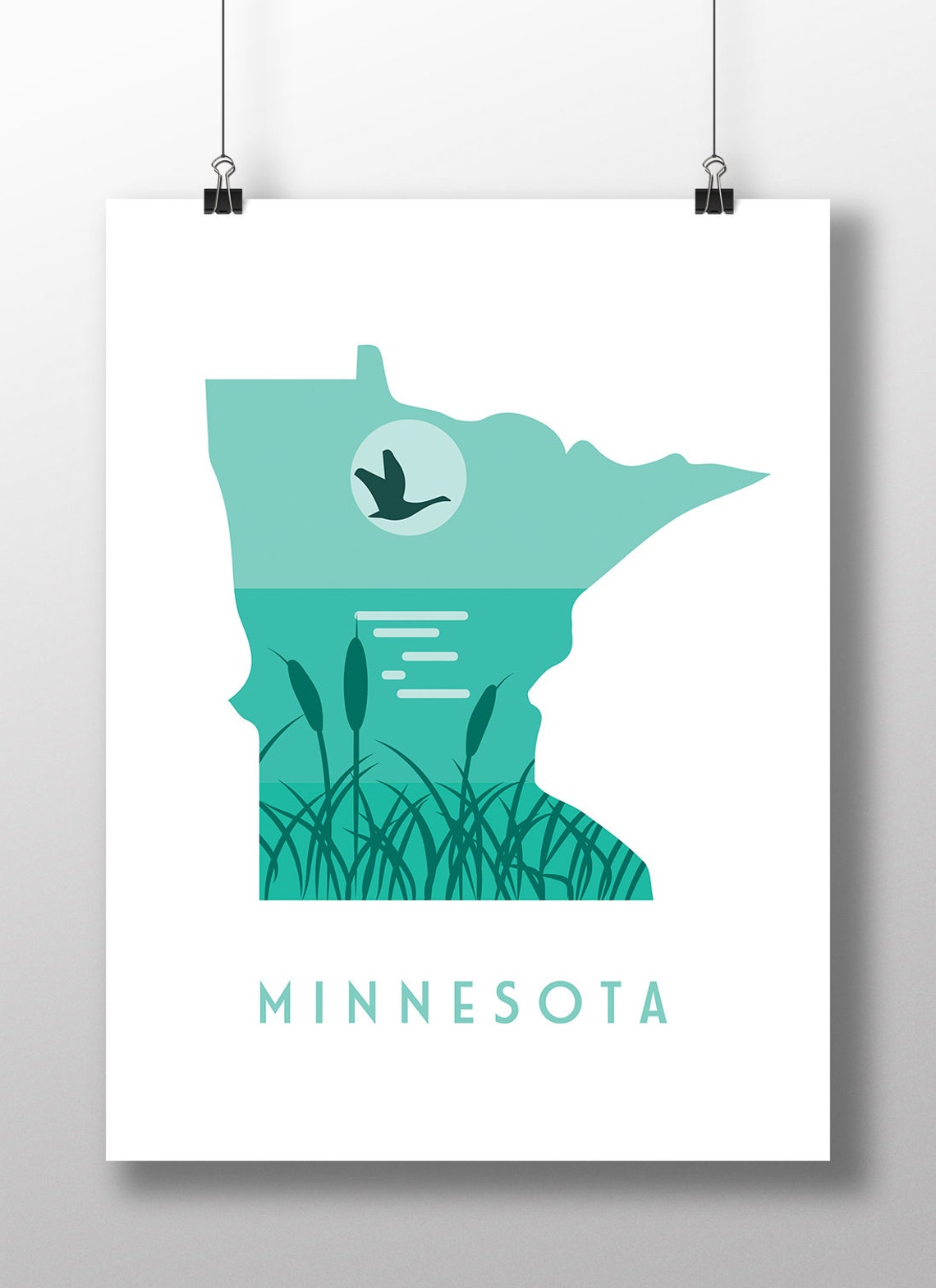 Minnesota North Woods Loon Moonrise Lake Cattails State Poster