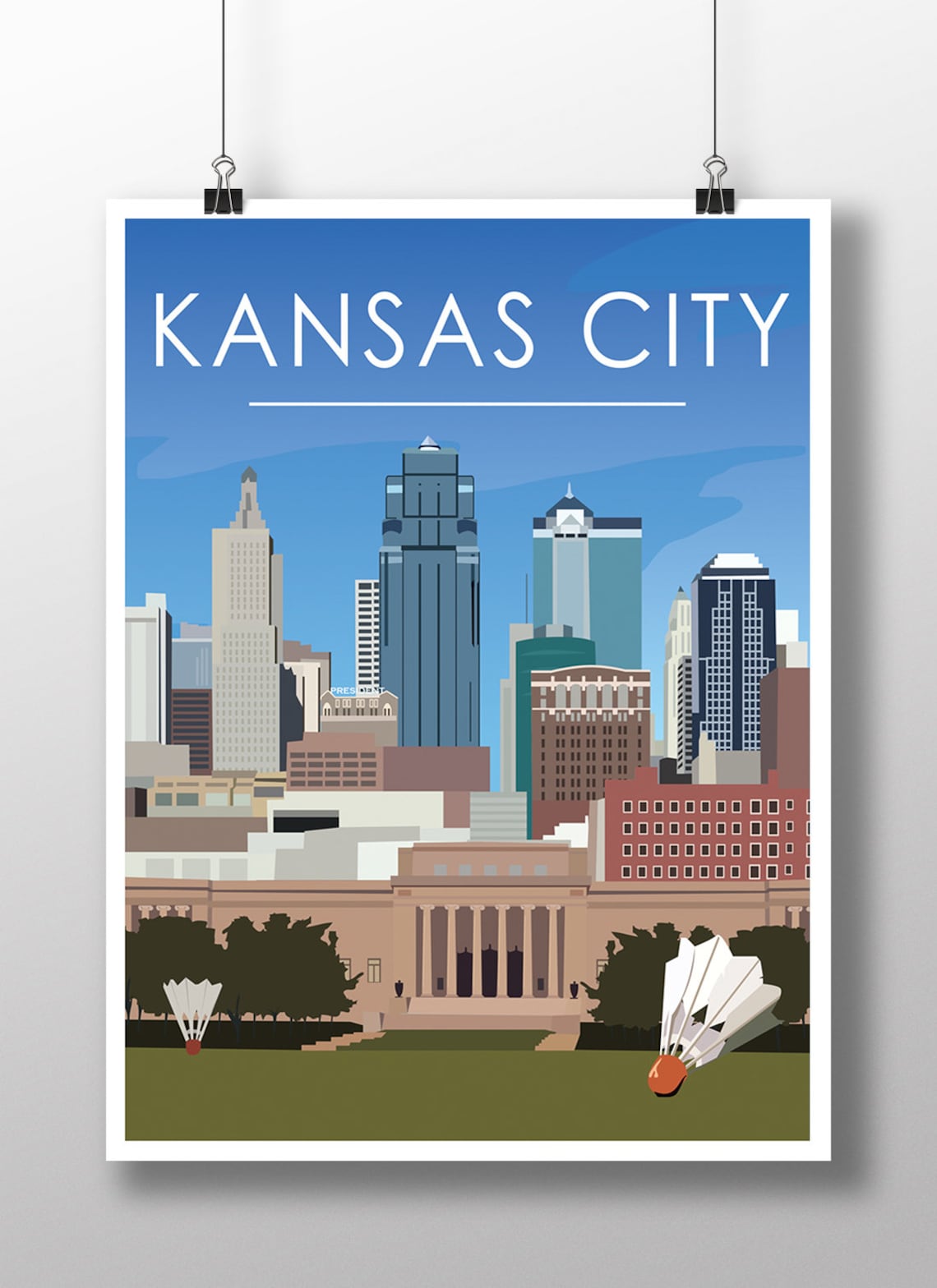 Kansas City Travel Poster, Cityscape Art Print