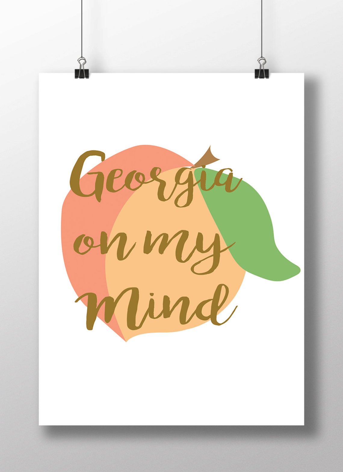 Georgia on My Mind Peach State Script Lettering Quote Art Poster