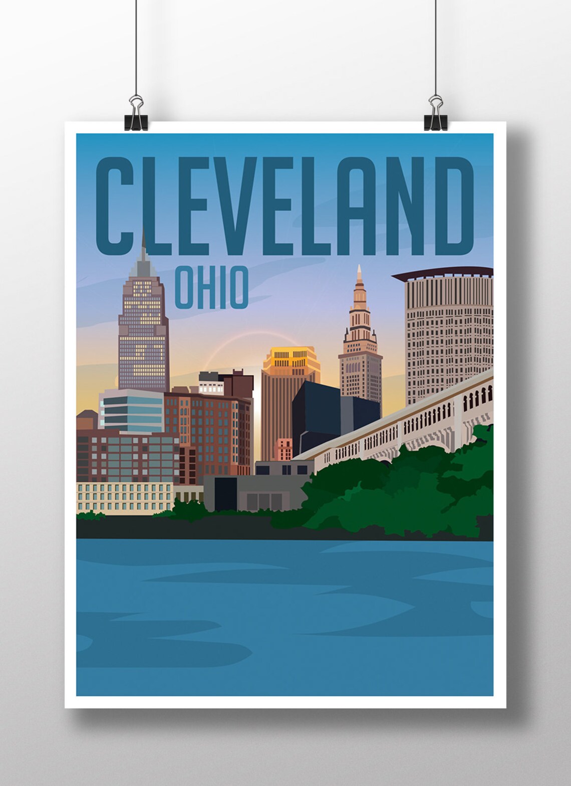 Cleveland Ohio Vintage Travel Poster, Retro Travel Print