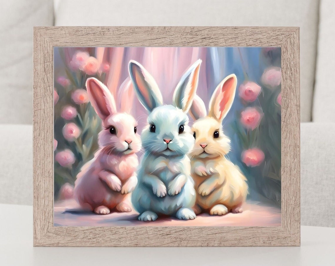 Pink Nursery Print Pastel Bunnies Poster Nursery Girly Wall Art Preppy Aesthetic Wall Art Teen Room Decor Preppy Poster Pastel Poster - Image 2