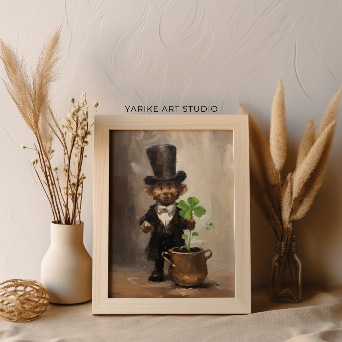 Vintage Leprechaun with Shamrock and Pot of Gold Painting Poster - Image 4