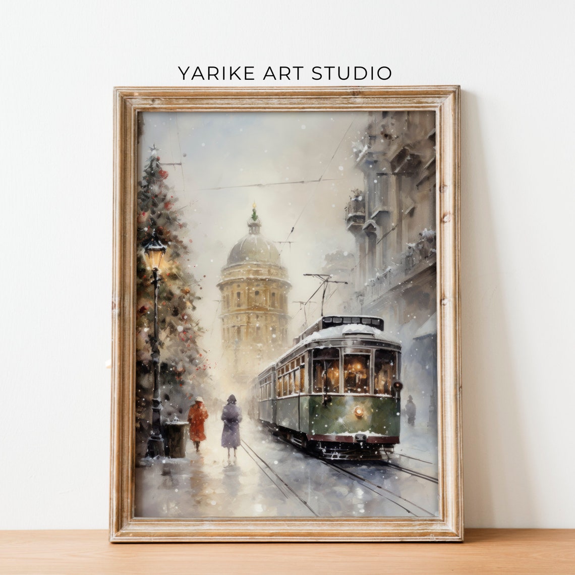 Vintage Christmas City Train Wall Art Christmas Oil Painting Christmas Decor Moody Winter Print Holiday Art Winter Wonderland Art 444 - Image 2