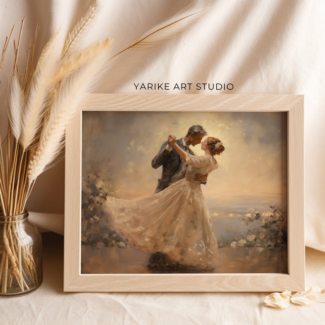 Romantic Couple Waltz Dancing at Sunset Vintage Painting Poster - Image 4