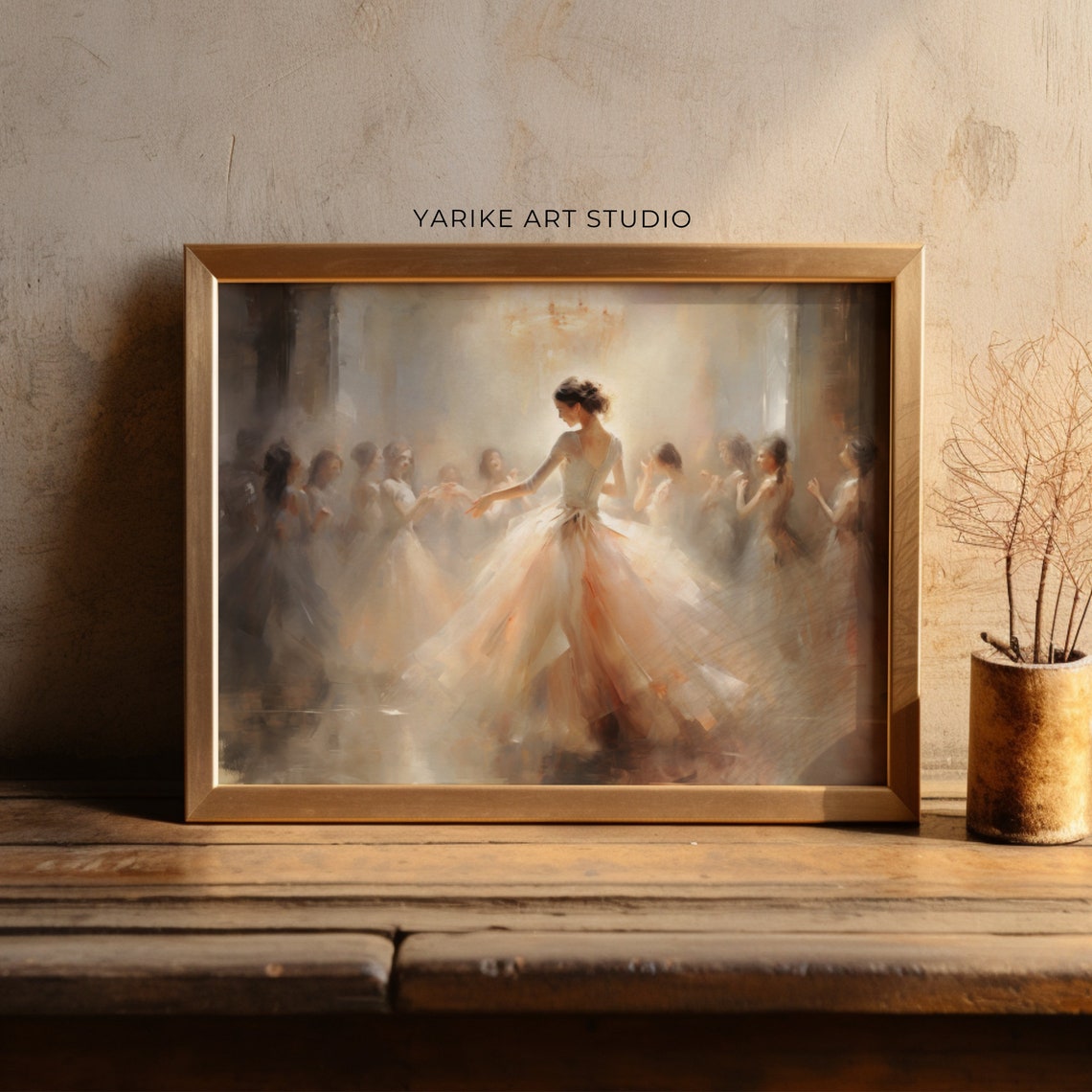 Ballerina Dancing in Grand Ballroom Soft Impressionist Art Poster