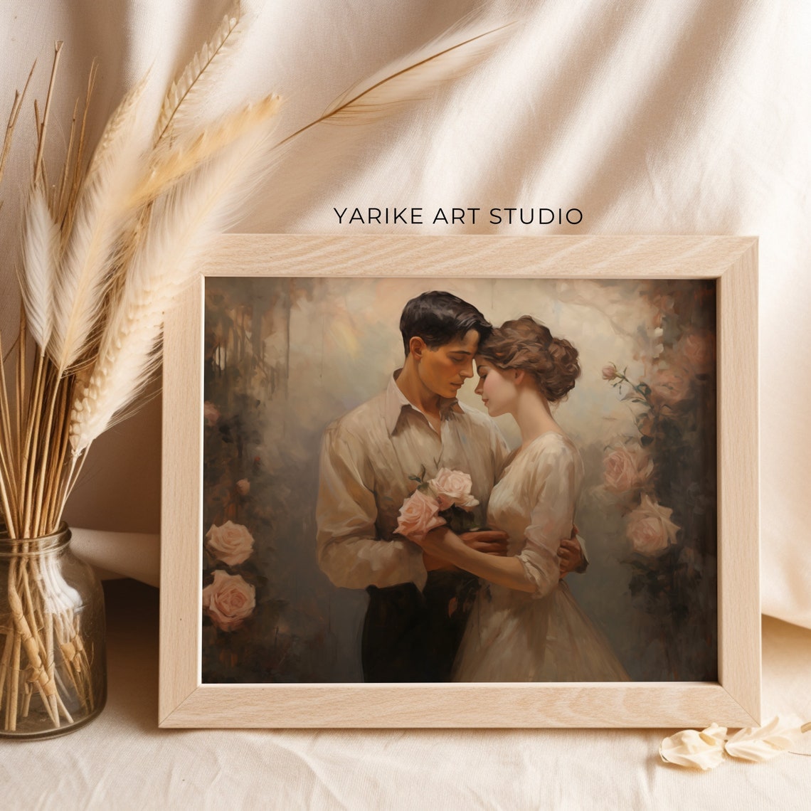 Romantic Couple Embrace with Roses Vintage Love Painting Poster - Image 5