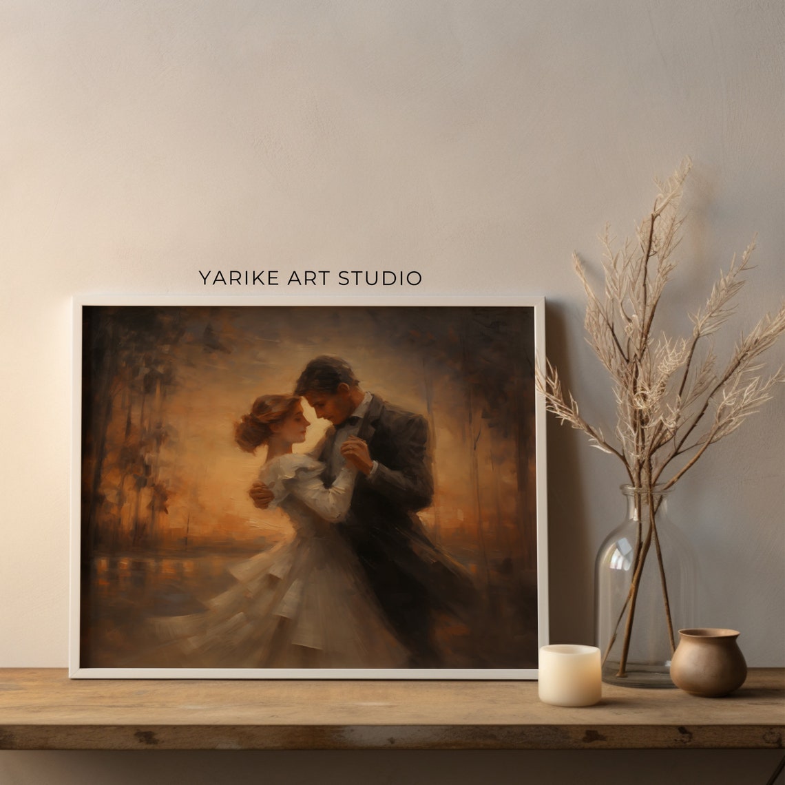 Couple Dancing at Golden Sunset Romantic Evening Painting Poster - Image 2