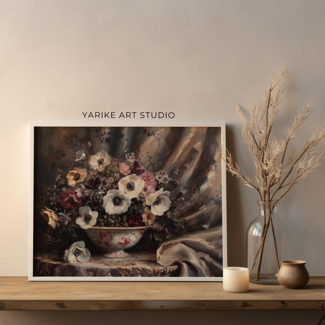 Anemone Bouquet Floral Bowl Elegant Vintage Still Life Poster - Image 4