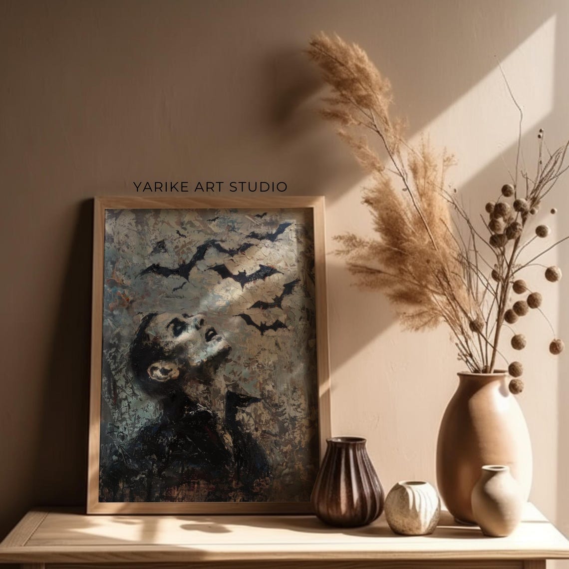 Vampire Awakening With Flying Bats Dark Horror Grunge Poster - Image 2