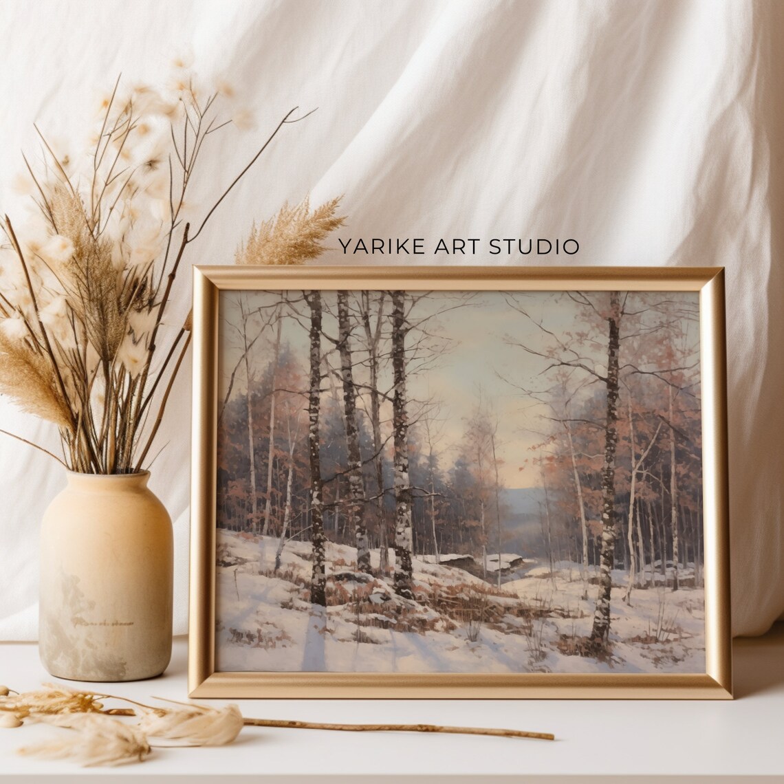 Snowy Birch Forest Winter Woodland Landscape Painting Poster - Image 2
