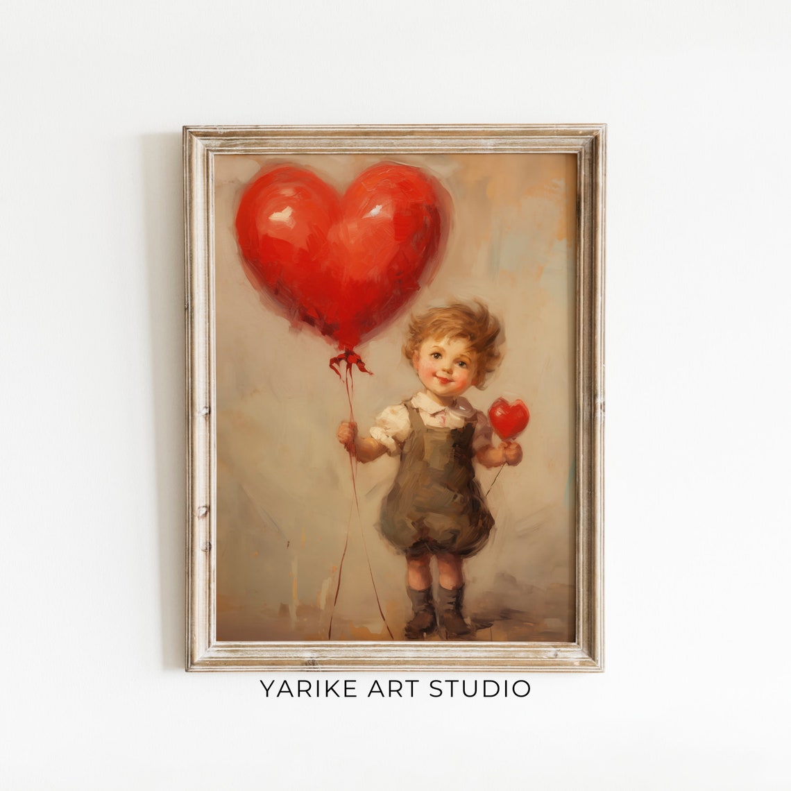 Vintage Boy with Red Heart Balloons Valentine Painting Poster - Image 6