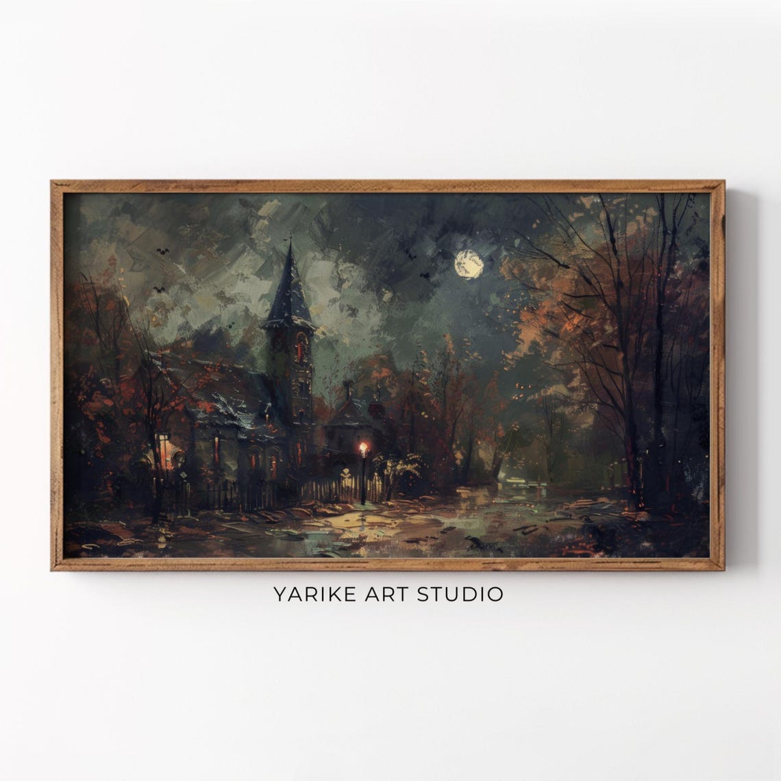 Vintage Night City Painting Frame Tv Art Moody Town Landscape Tv Art Frame Living Room Tv Art 224