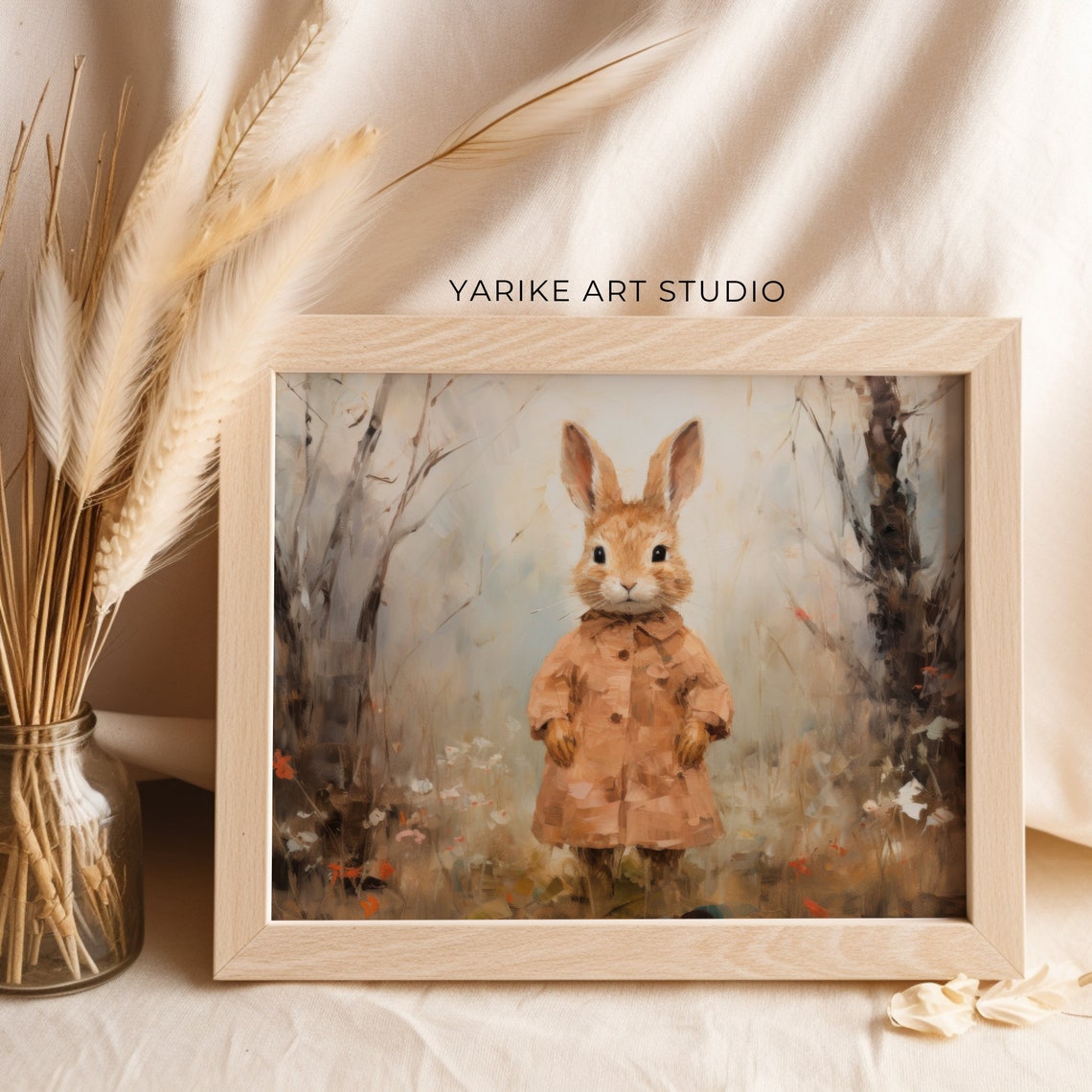 Charming Bunny Wearing a Coat Cottagecore Portrait Painting Poster - Image 5