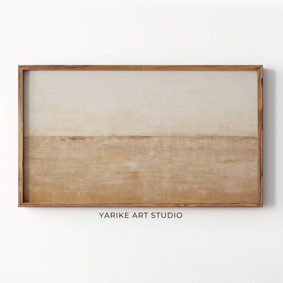 Modern Abstract Frame Tv Art Neutral Brown Landscape Painting Moody Earthy Tone Rustic Minimalist Decor Beige Tv Art 104