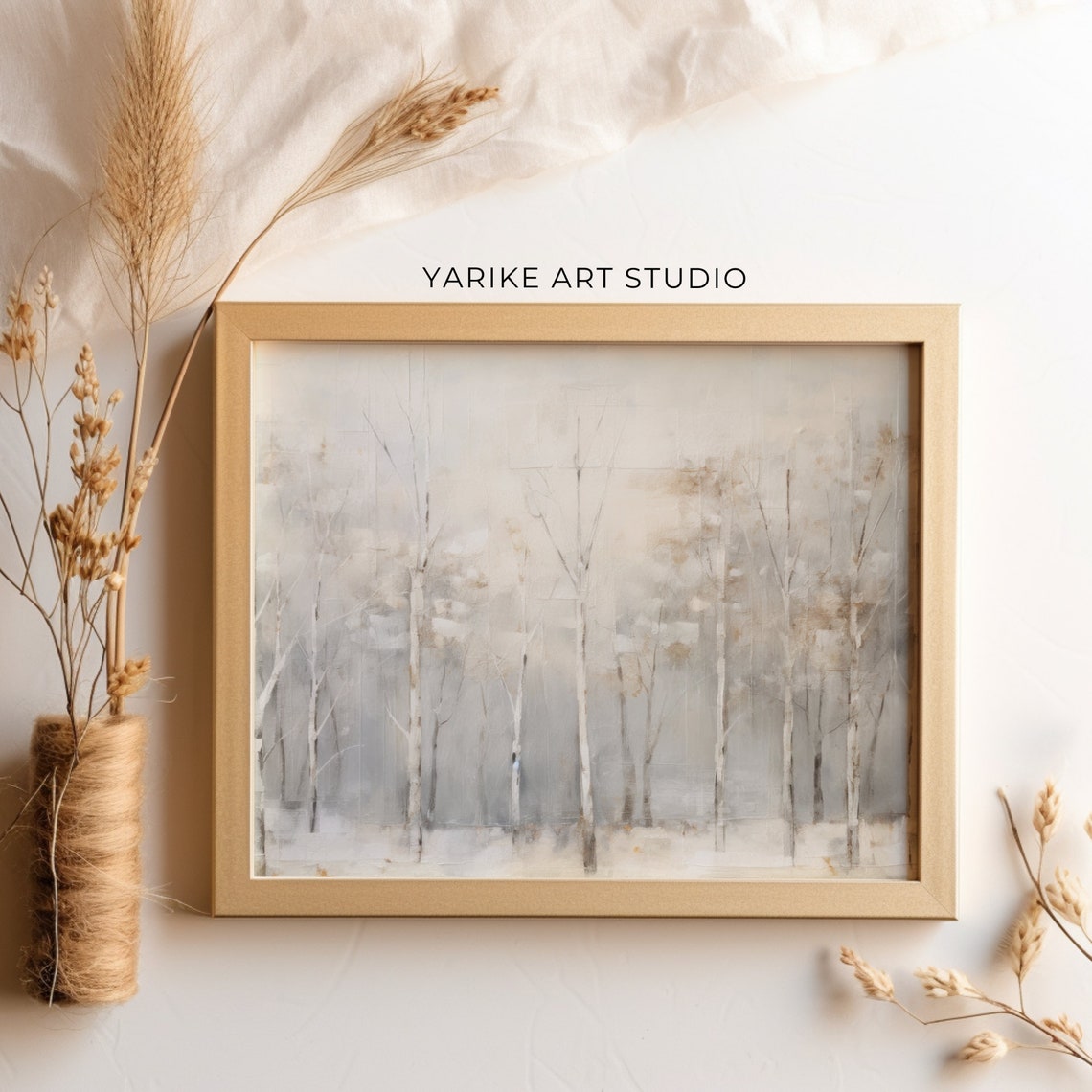 Misty Birch Forest White Gray Minimalist Winter Trees Poster - Image 5