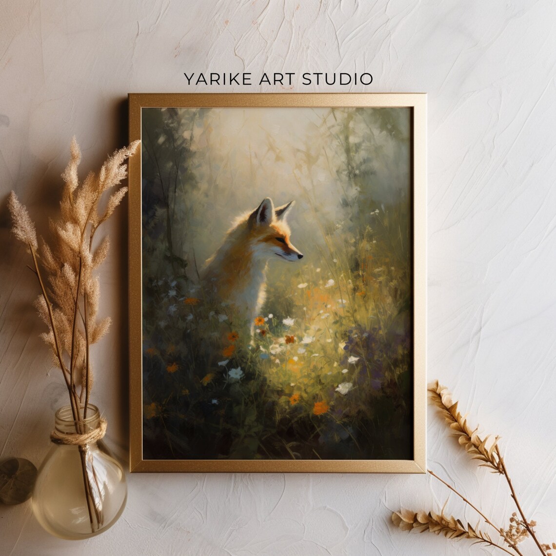 Red Fox in Wildflower Meadow Sunlit Woodland Animal Painting Poster - Image 5