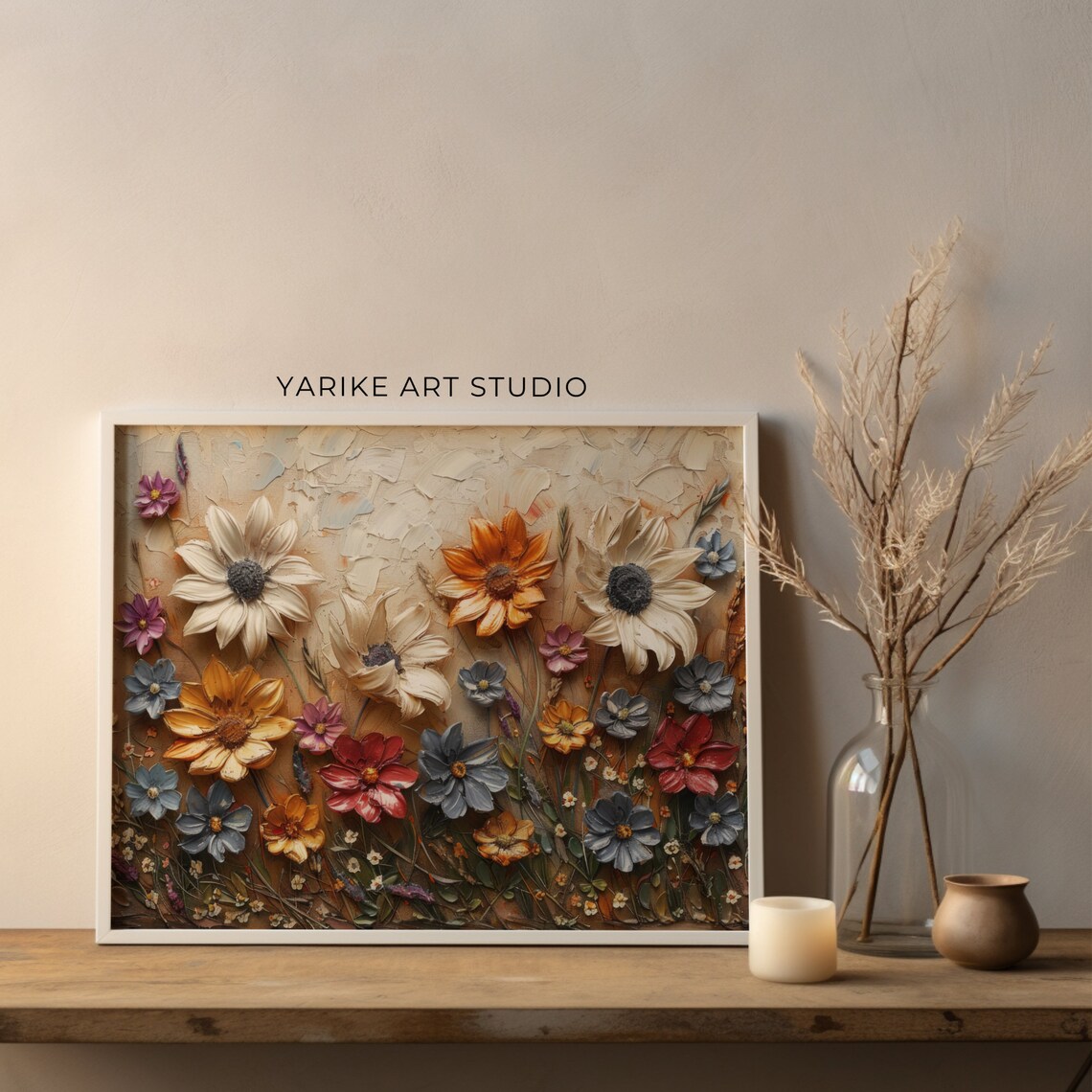 Colorful Wildflowers Impasto Oil Painting Textured 3D Floral Poster - Image 2
