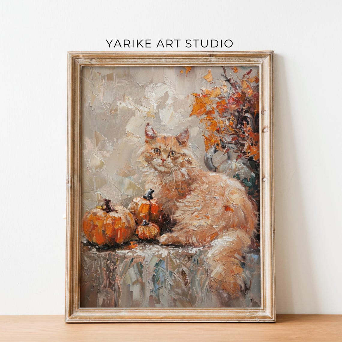 Ginger Cat With Pumpkins Autumn Leaves Warm Rustic Fall Poster - Image 6