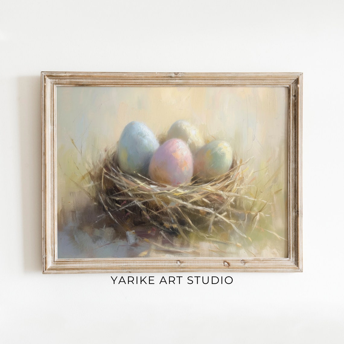 Bird Nest with Pastel Eggs Oil Painting Spring Nest Easter Poster