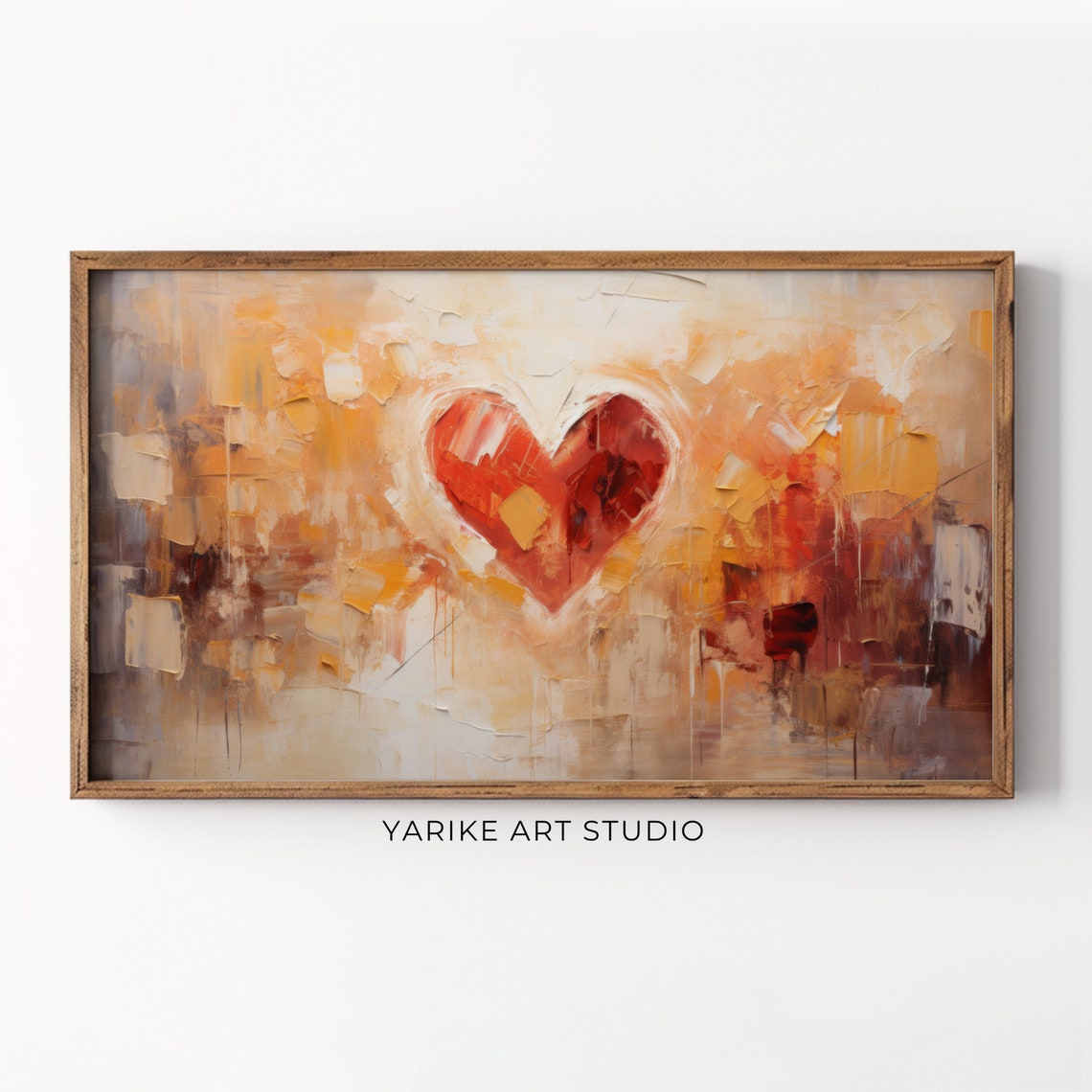 Red Heart Abstract Oil Painting Warm Neutral Valentine Love Poster