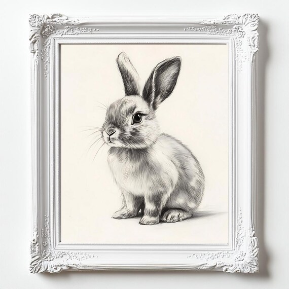 Vintage Rabbit Pencil Sketch Bunny Sepia Nursery Animal Art Poster