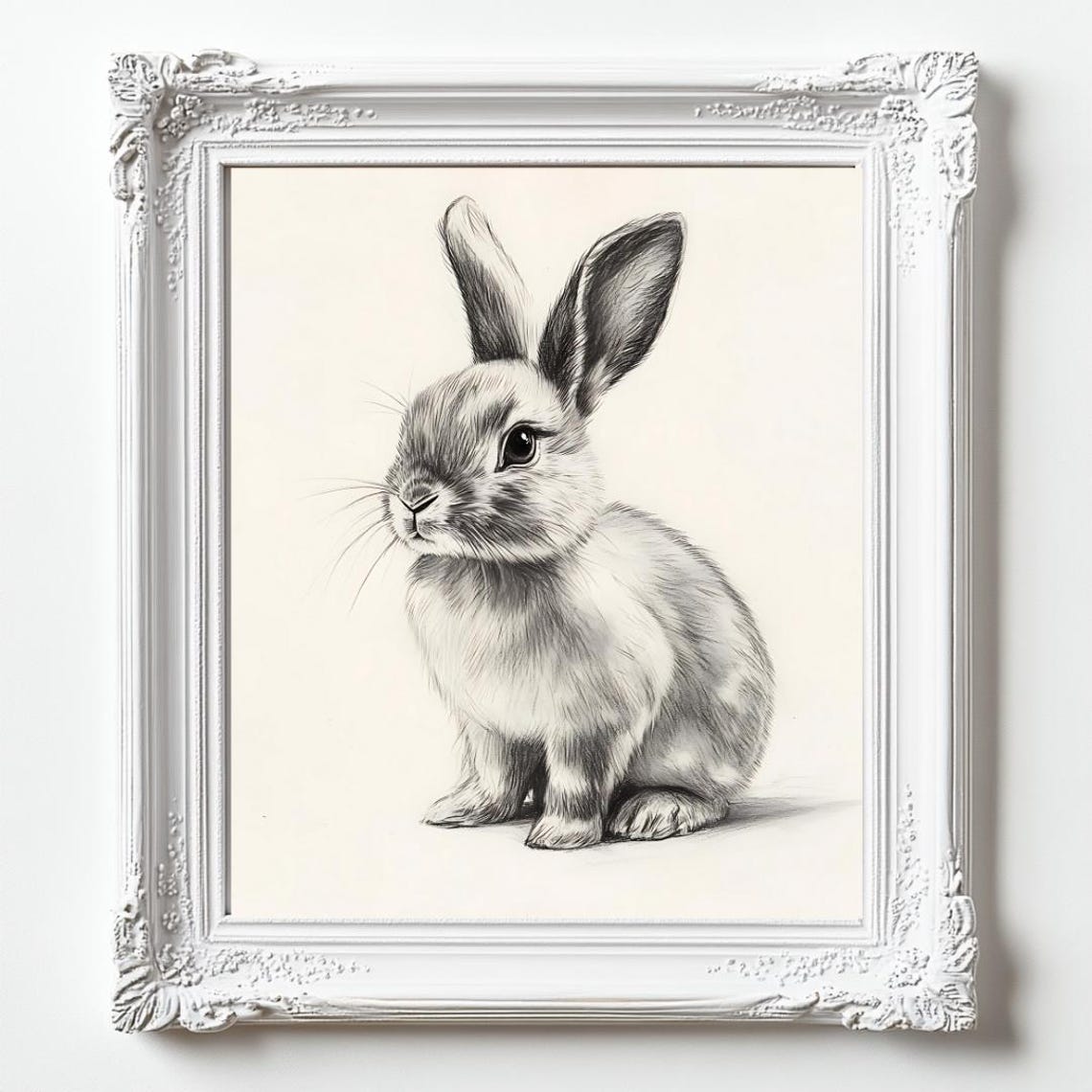 Vintage Rabbit Pencil Sketch Bunny Sepia Nursery Animal Art Poster