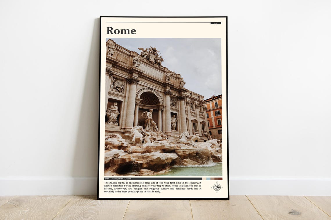 Rome Italy Trevi Fountain Baroque Sculpture Water Travel Poster