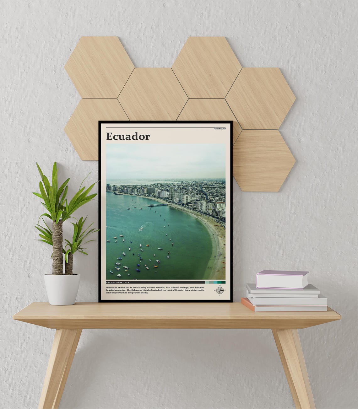 Ecuador Coastal City Aerial Bay With Boats Beach Travel Poster - Image 3