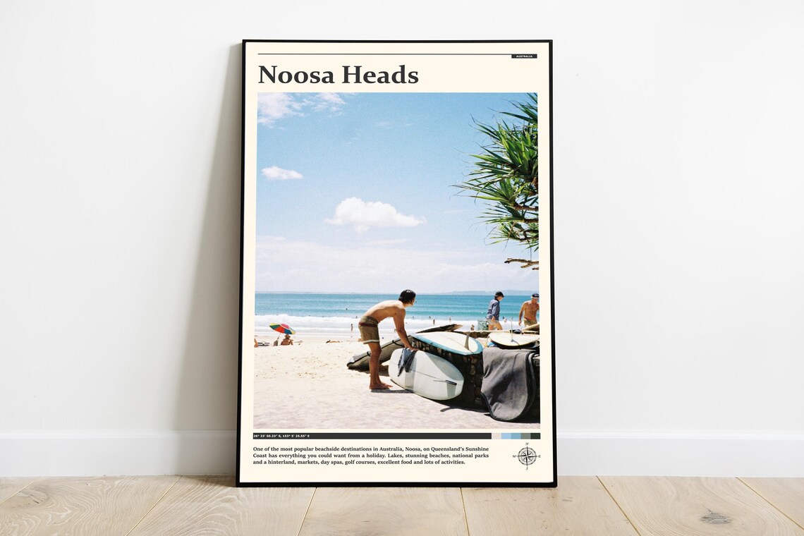Noosa Heads Australia Surfers Beach Sunshine Coast Travel Poster