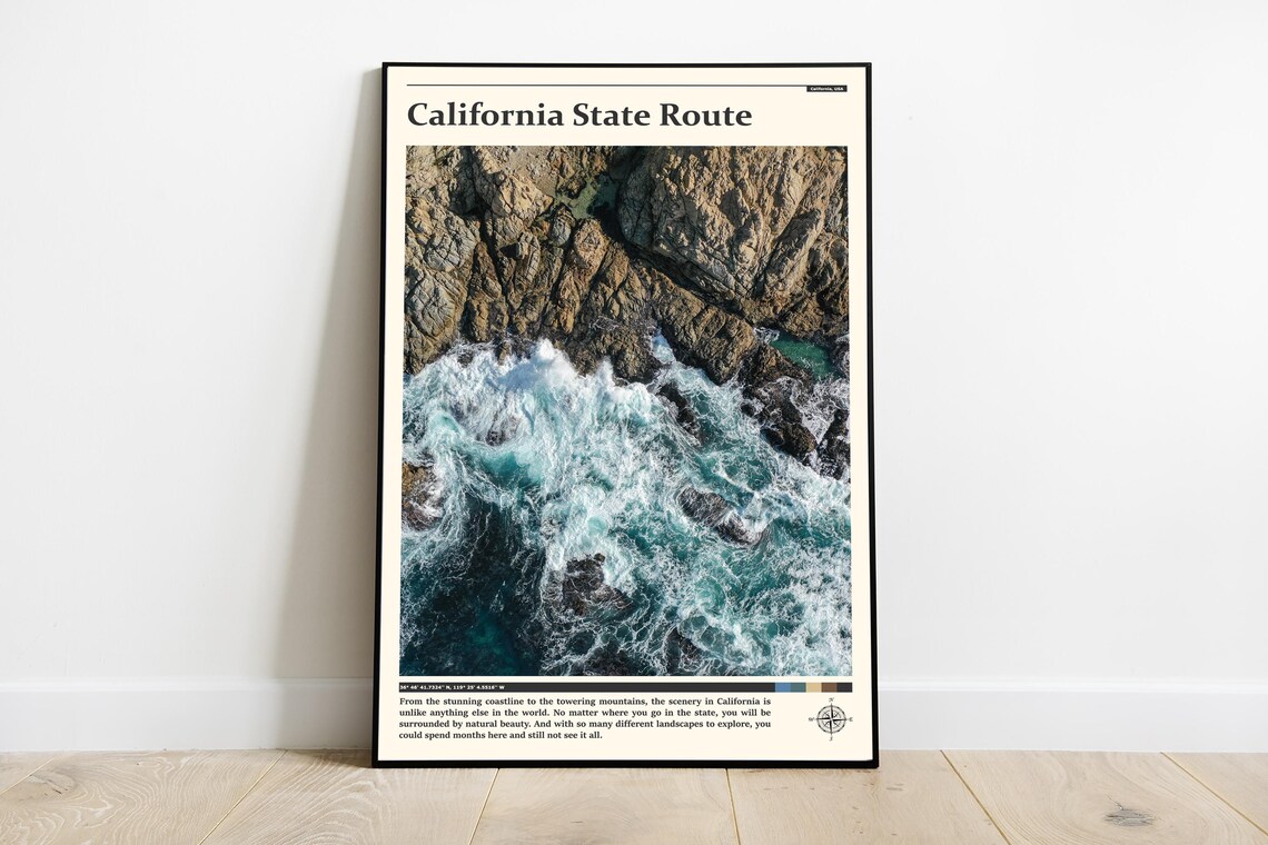 California State Route Rocky Coastline Aerial Ocean Surf Poster