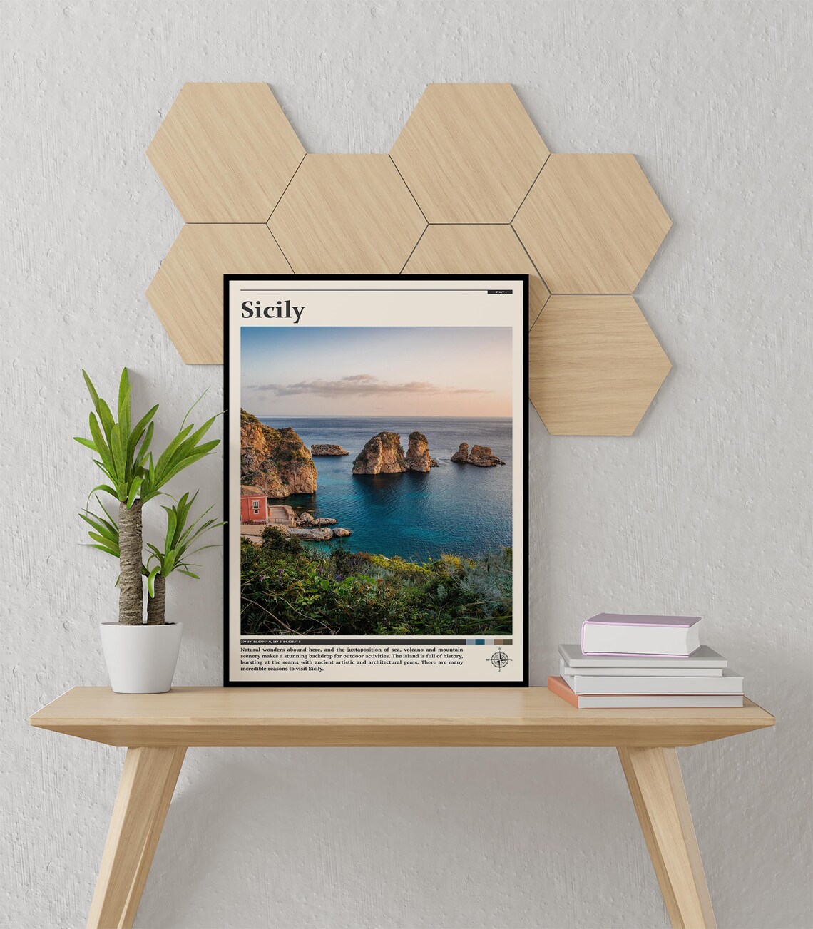Sicily Italy Rocky Coastline Sea Stacks At Dusk Travel Poster - Image 3