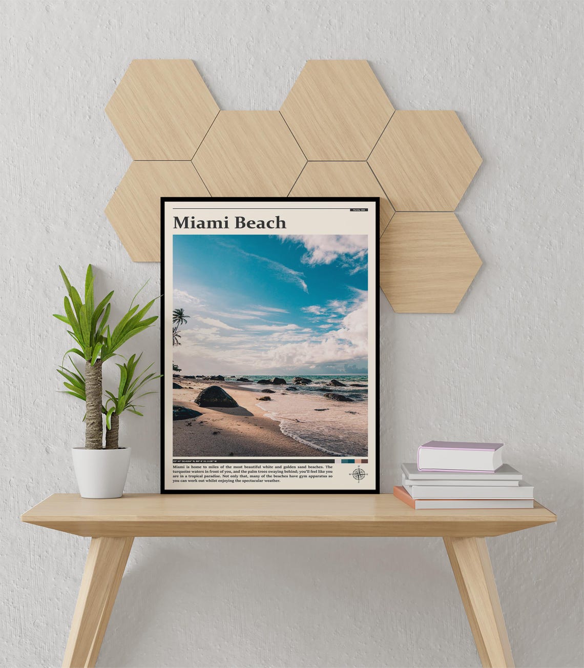 Miami Beach Florida Palms Turquoise Waves Rock Shore Travel Poster - Image 3