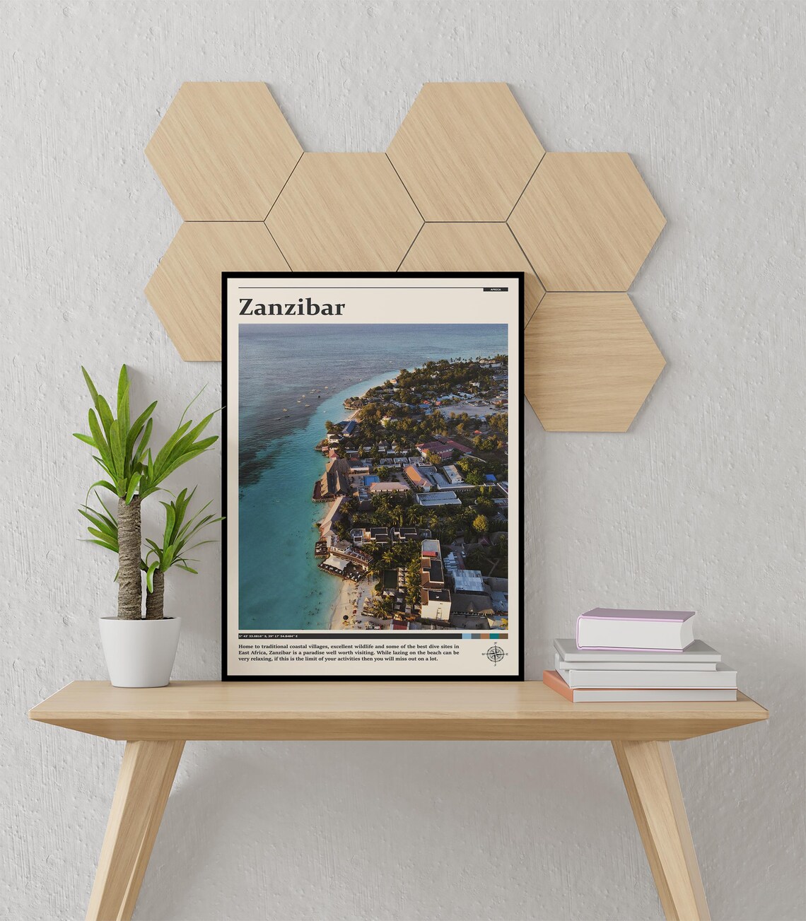 Zanzibar East Africa Coastal Aerial Tropical Beach Travel Poster - Image 3