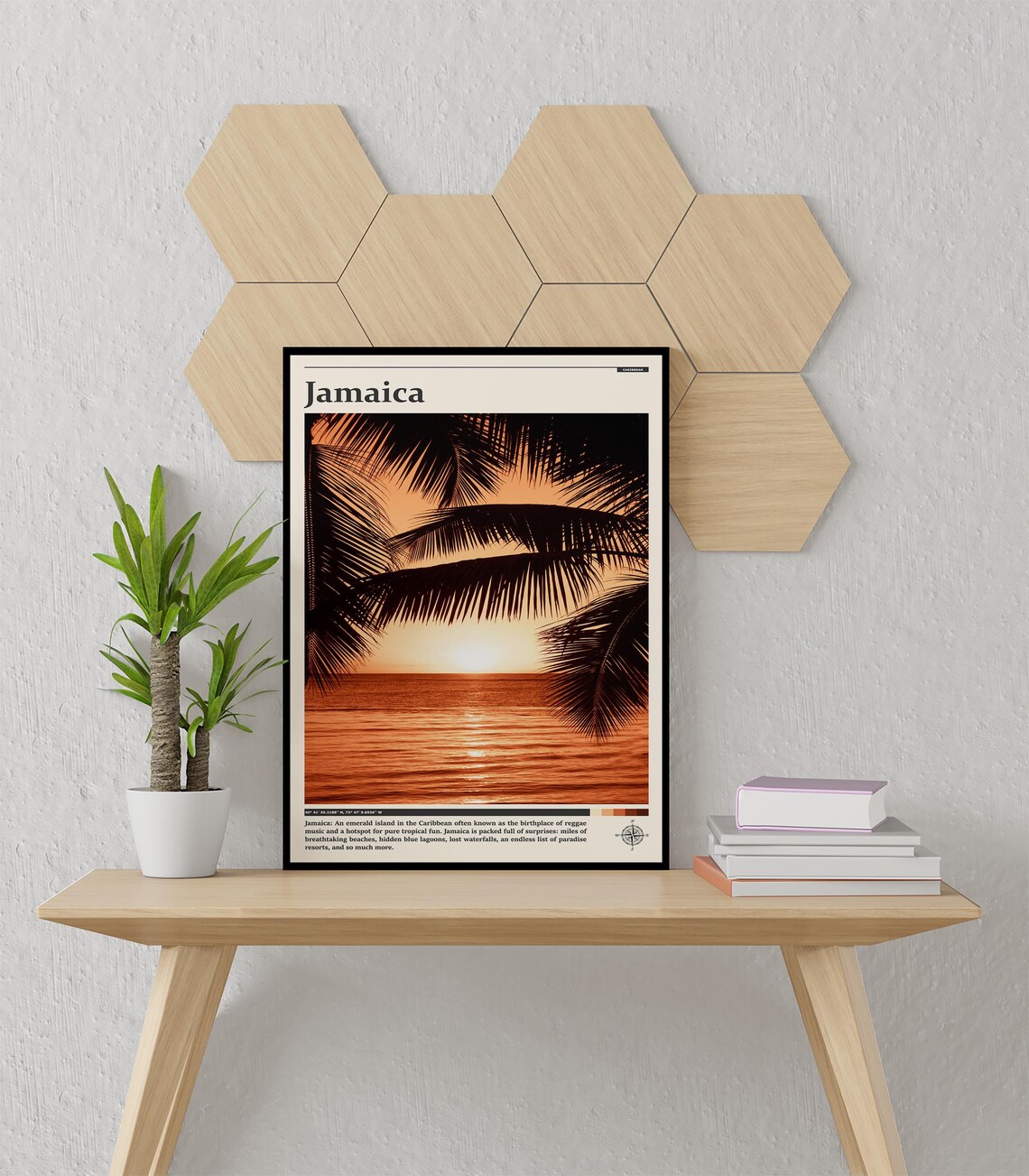 Jamaica Palm Silhouette Ocean Sunset Golden Photography Poster - Image 3