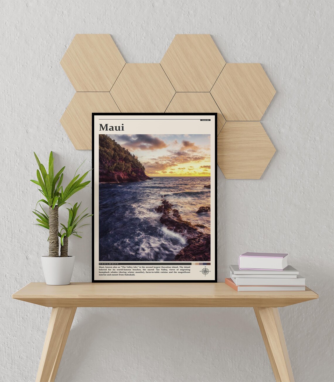 Maui Ocean Sunset Rocky Coastline Hawaii Island Waves Art Poster - Image 3