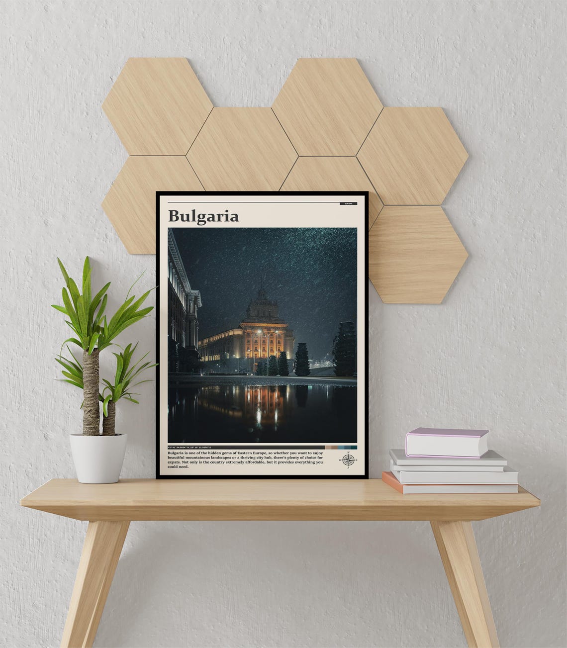 Bulgaria Sofia Night Snow City Lights Reflection Photography Poster - Image 3