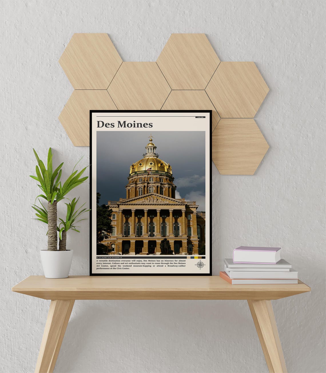 Des Moines Iowa Golden State Capitol Dome Landmark Travel Poster - Image 3