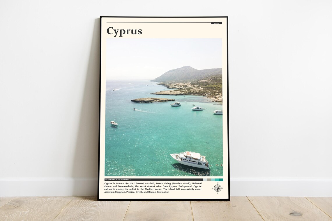 Cyprus Turquoise Bay Boats Mediterranean Coast Photography Poster